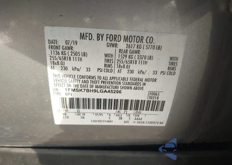 2020 Ford Explorer from USA, damaged, VIN 1FMSK7BH9LGA45296
